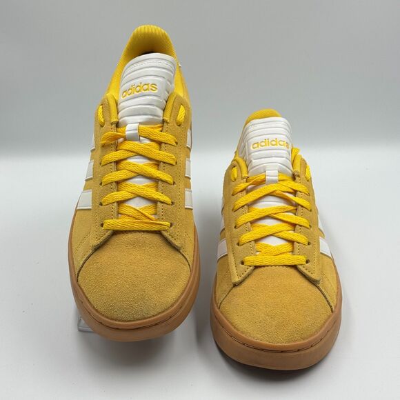 Adidas Grand Court Base Mens 9 Utility Yellow White Suede Gum Sole PRISTINE main image 4